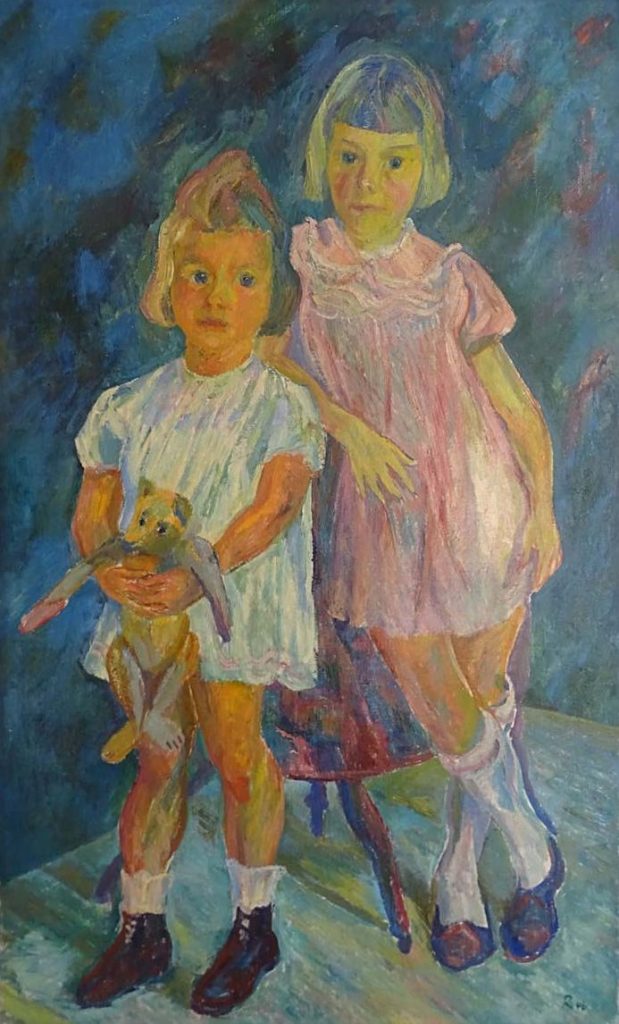 Unsere Kinder, Viktoria und Anita, Ölbild von Helmut Rehm, 1946