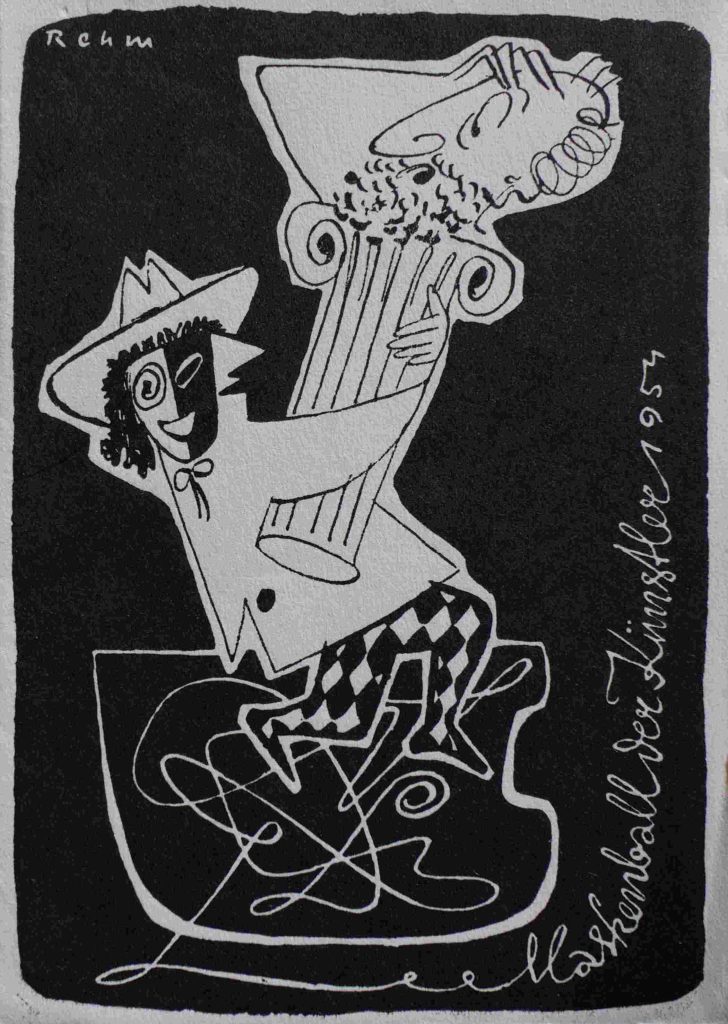Einladung zum Maskenball der Künstler 1954 "Odysseus", Grafik von Helmut Rehm
